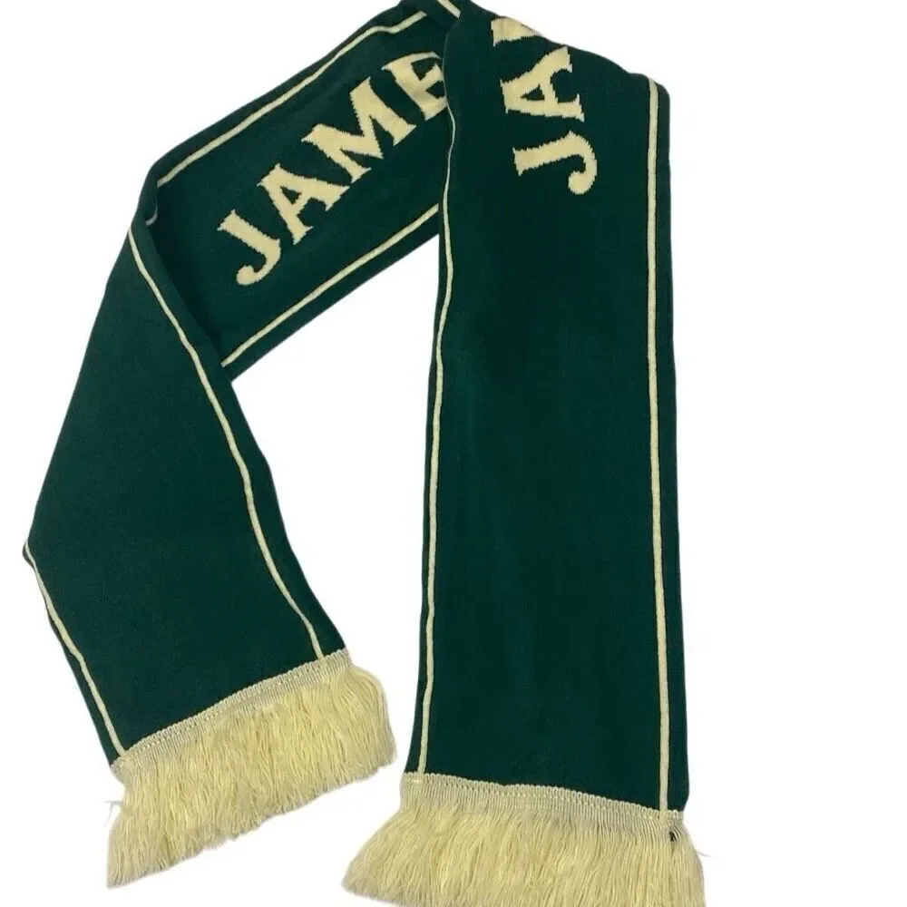 Jameson Green Cream Fringed Scarf Double Sided 55”x7.5” Irish Theme Accessory